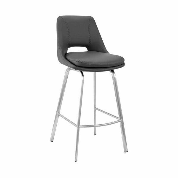 Fiesta 30 in. Elegant Faux Leather Bar Stool with Stainless Steel Frame Grey FI3101007